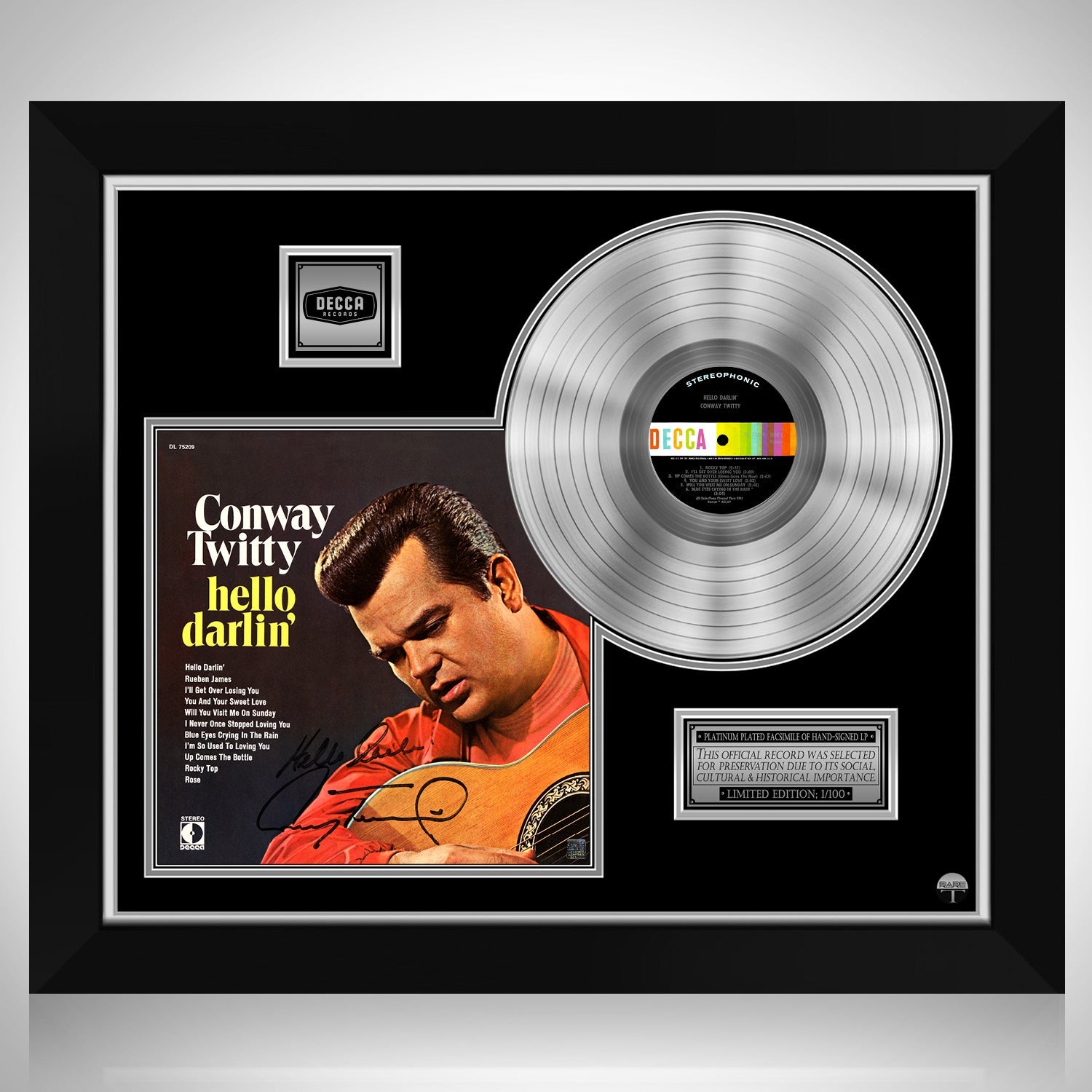 gift hensynsløs kapsel Conway Twitty - Hello Darlin Platinum LP Limited Signature Edition Custom  Frame | RARE-T
