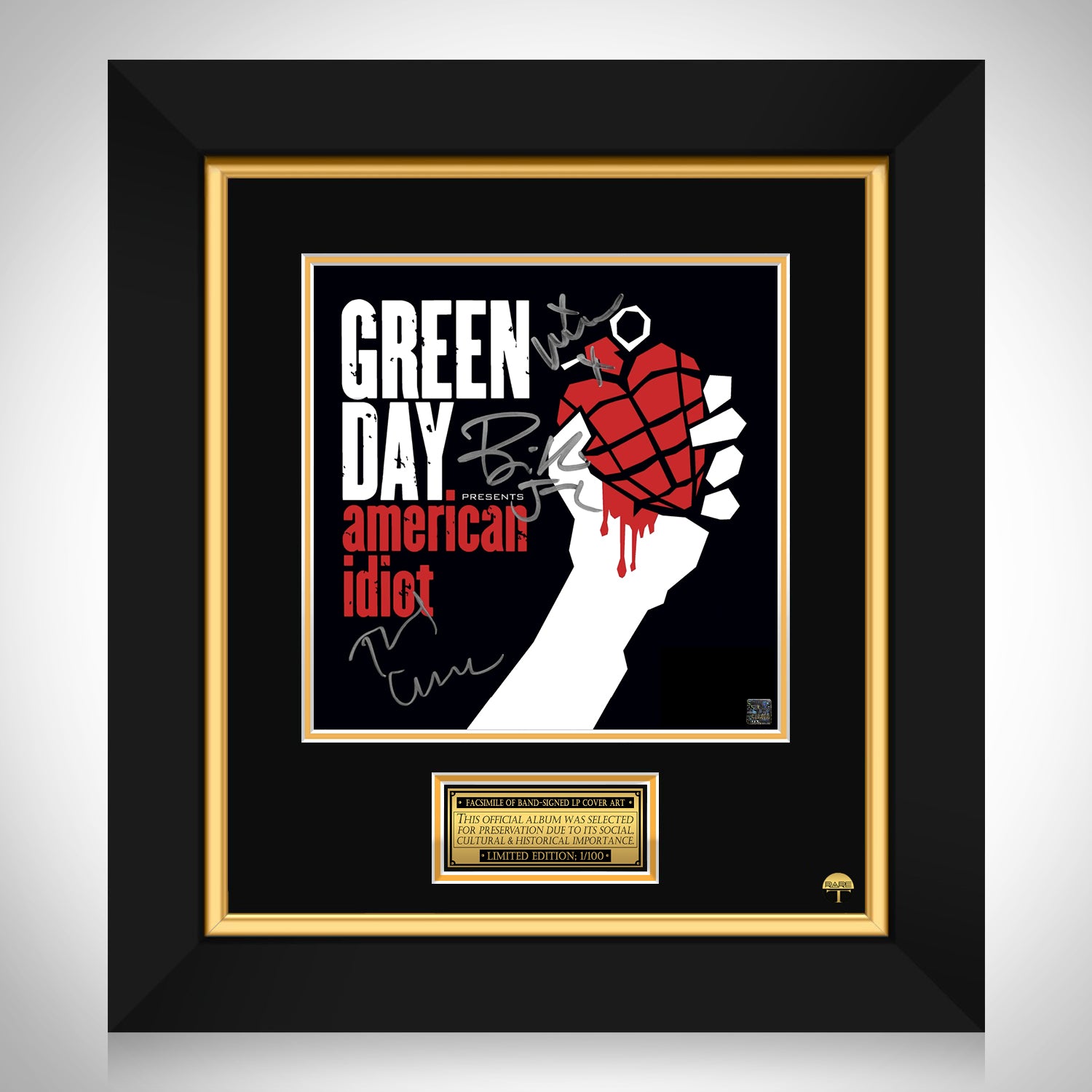 Green Day - American Idiot Framed Signature Gold LP Record Display