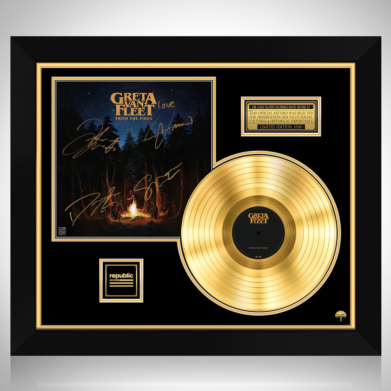 Sinis Necessities geni Greta Van Fleet - From the Fires Gold LP Limited Signature Edition Custom  Frame | RARE-T