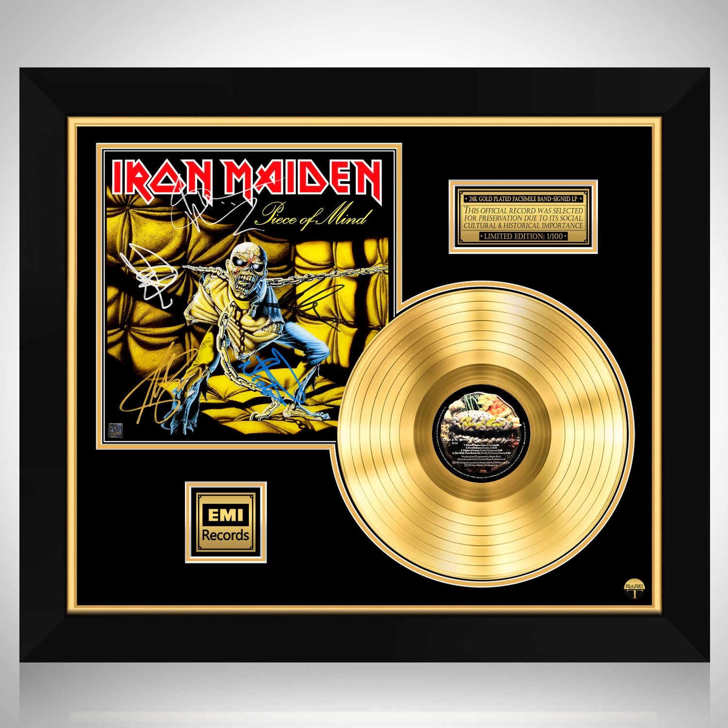 Iron Maiden Piece of Mind Gold LP Limited Signature Edition Custom Frame |  RARE-T