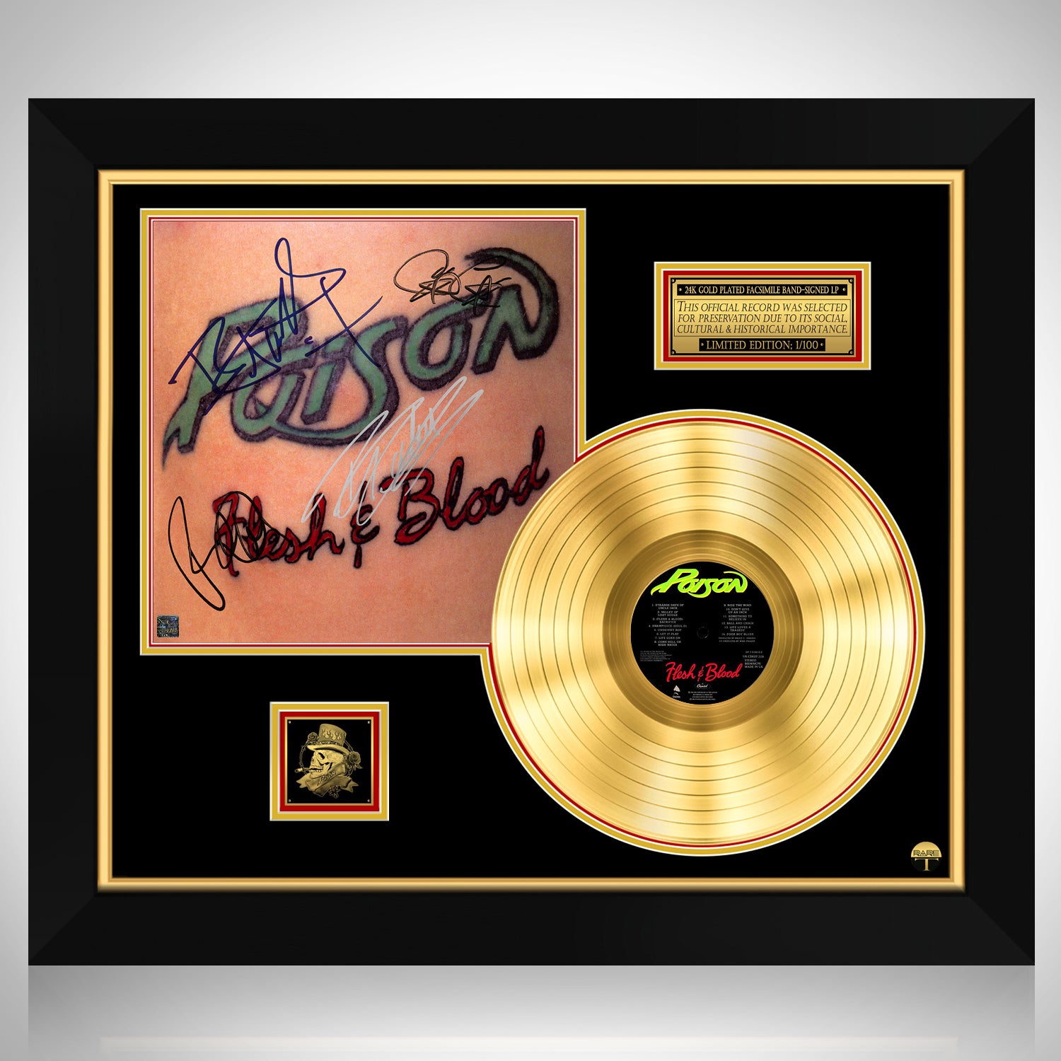 Poison - Flesh & Blood Gold LP Limited Signature Edition Custom Frame |  RARE-T