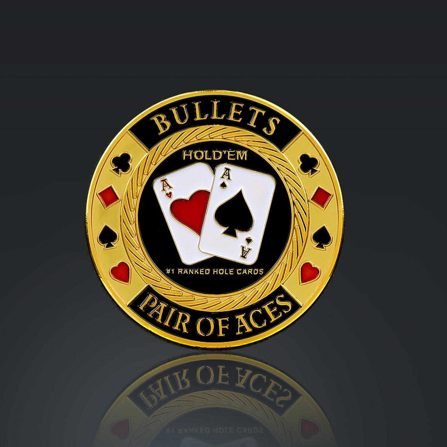 24K GOLD PLATED 'BULLETS PAIR OF ACES-POKER CHIP CARD GUARD