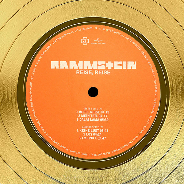 Maleri banan Soak Rammstein - Reise, Reise Gold LP Limited Signature Edition Custom Frame |  RARE-T