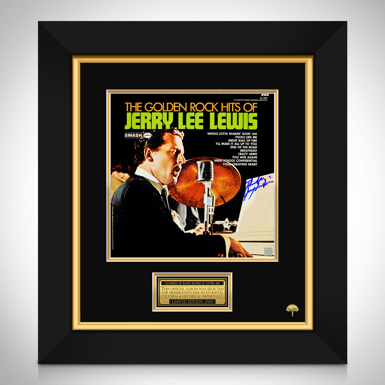 Jerry Lee Lewis The Golden Rock Hits Limited Signature Edition LP Cover  Custom Frame | RARE-T